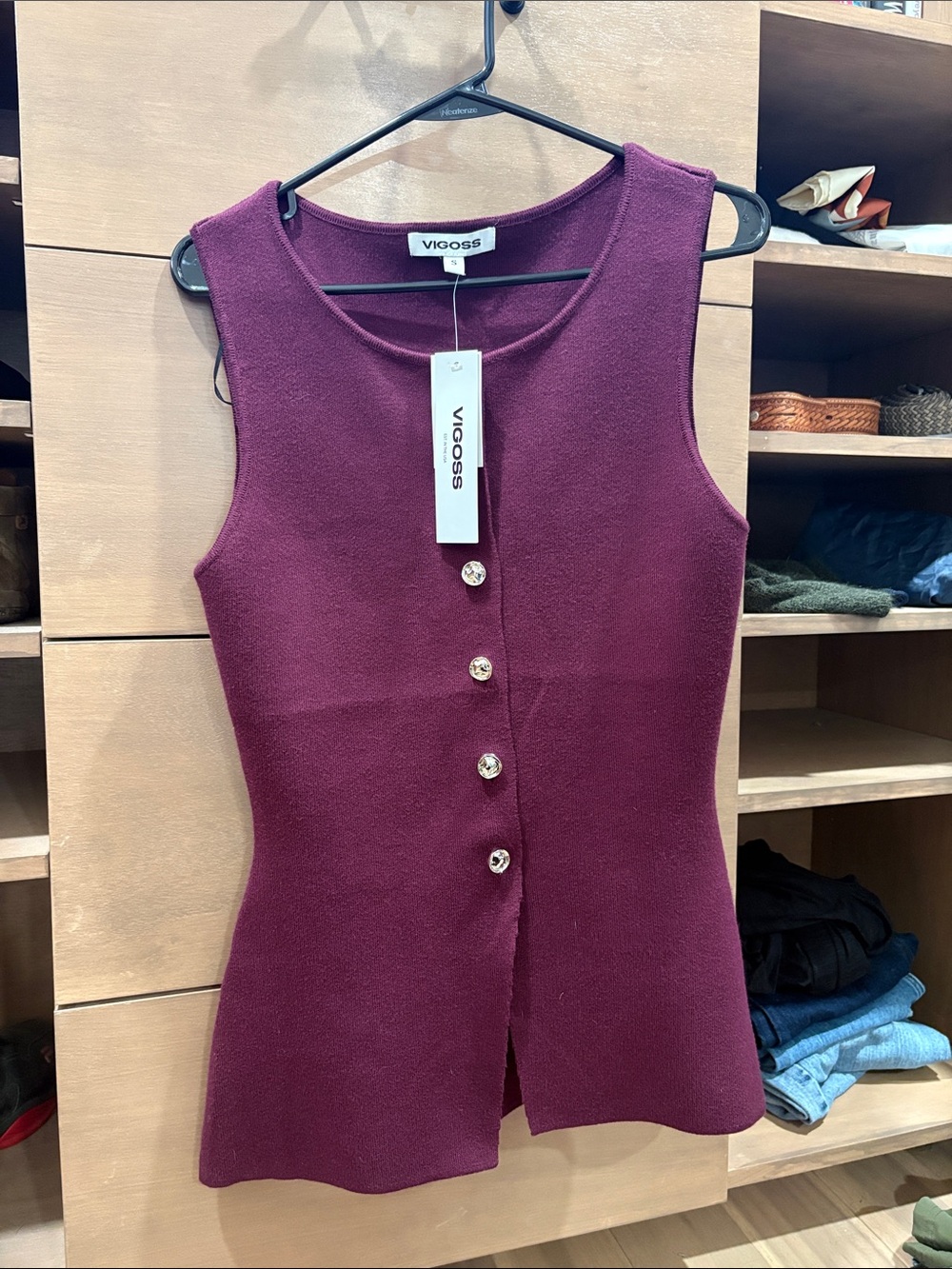 Vigoss Women's Sleeveless Button-Front Knit Tank in Plum